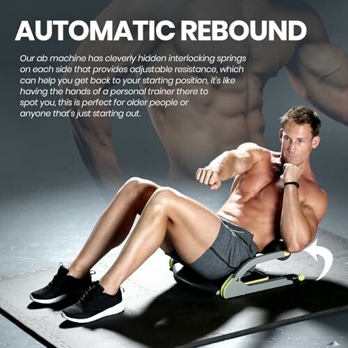 Man using ab exercise machine with automatic rebound feature.