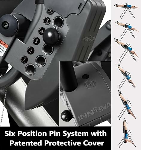 Innova inversion table with six-position pin system and protective cover.