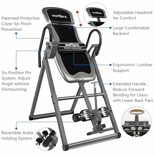 Innova inversion table with ergonomic lumbar support and adjustable features.