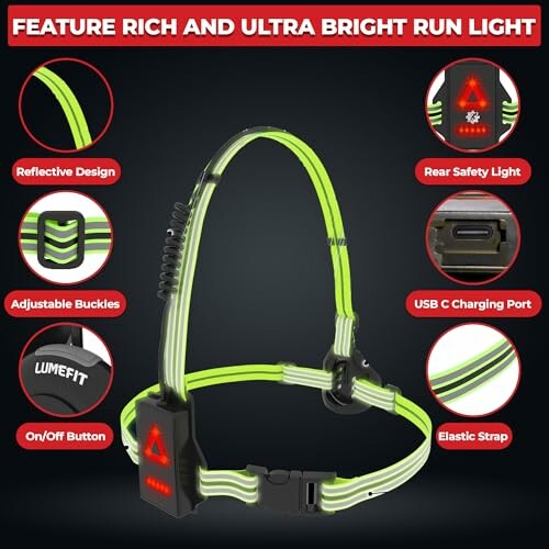 Lumefit running light with reflective design and safety features.